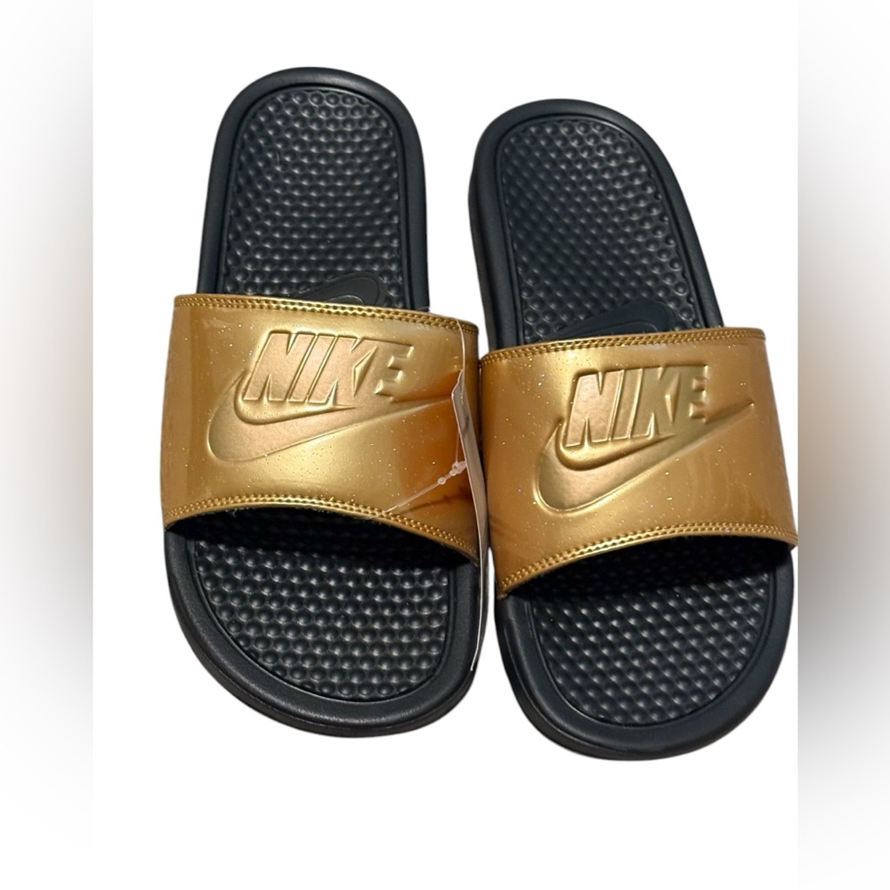 Nike NWT Gold and Black Slides Limited Edition
